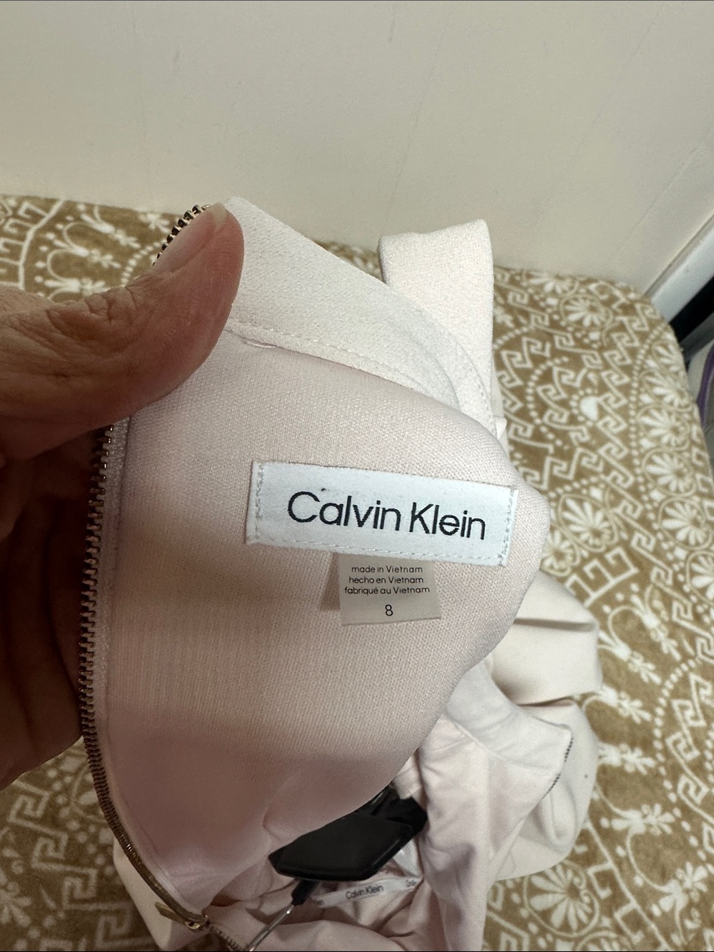 New Calvin Klein CHERRY BLOSSOM Long Sleeve Shift Dress Tie Neck size 8 - Picture 4 of 11